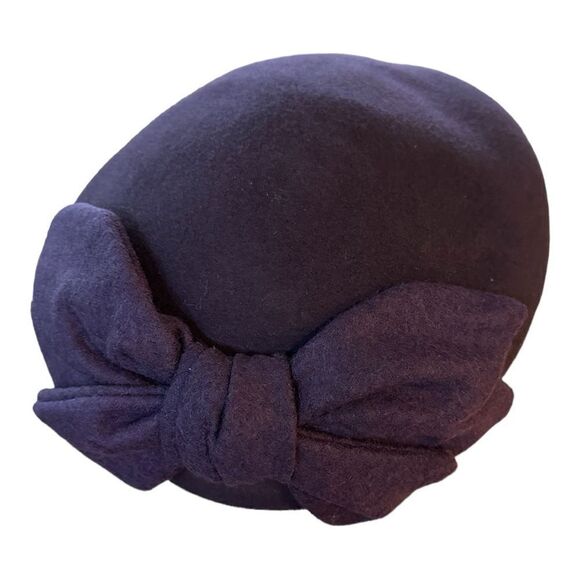 Pillbox Hat elegant 100% wool bow dark purple elegant 50’s style NEW - Picture 3 of 12